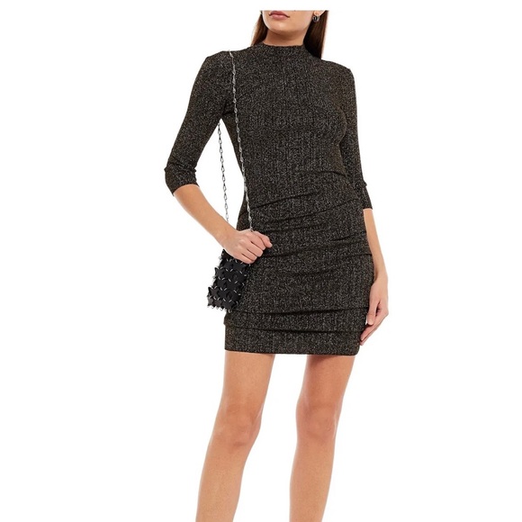 Maje BLACK/GOLD Women's Rimaldie Knit Short Dress, US 40 - Picture 3 of 11